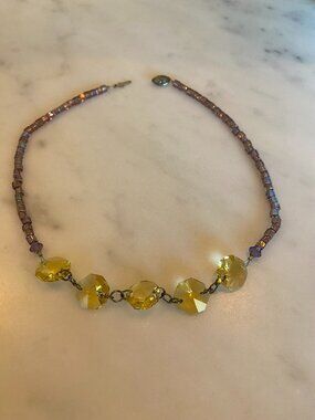 Yellow and Lavender Crystal Necklace